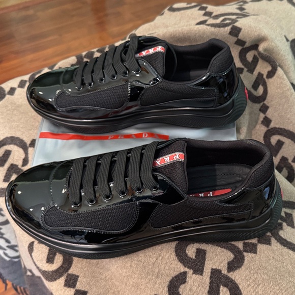 Prada Men's Black Glossy Sneakers - Picture 1 of 7